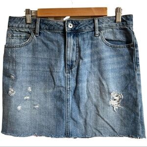 Denim Distressed Mini Skirt